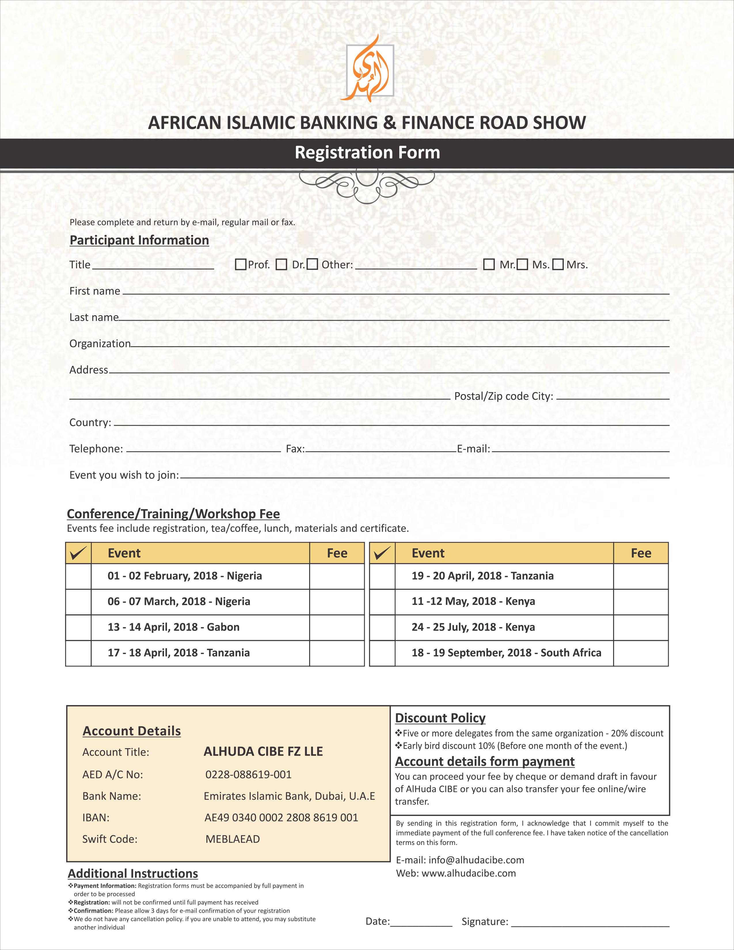 Registration - African Islamic Banking and Finance Road Show 2018
