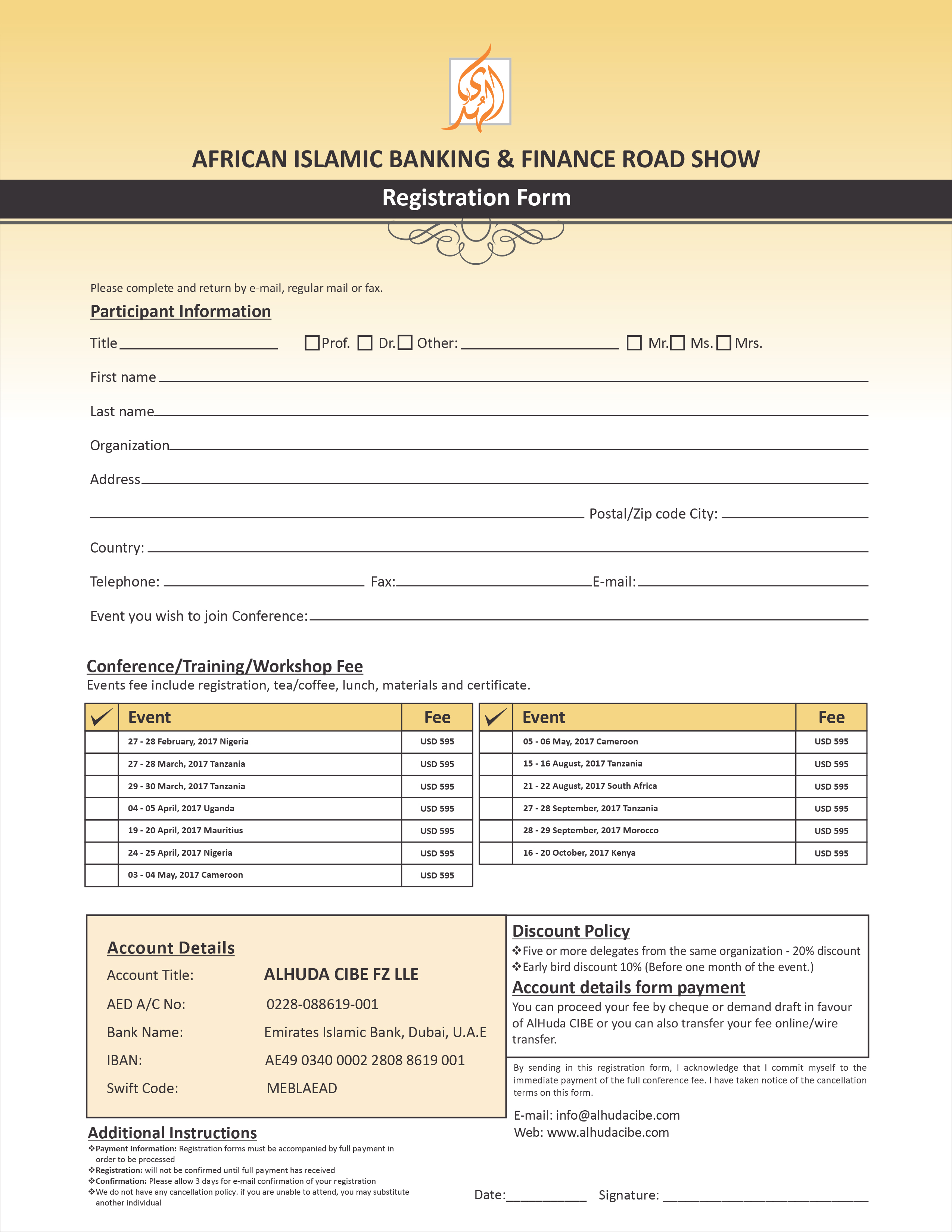 Registration - African Islamic Banking and Finance Road Show 2017